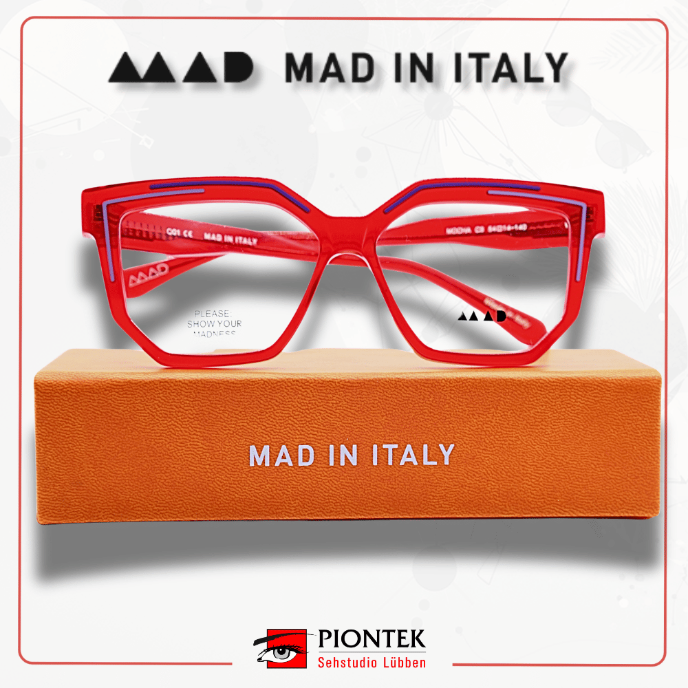 Zeig uns deine verrückte Seite! „MAD“ ist nicht nur ein Name, sondern ein Lebensgefühl, eine Philosophie, 
die in jeder einzelnen dieser wundervollen Brillen steckt. Farben, Formen, Ideen und eine Prise Experimentierfreude vereinen sich zu einem großen, kreativen Chaos.